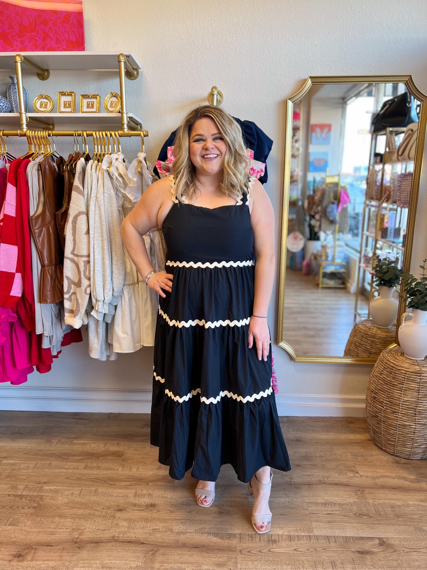 "Mamma Mia!" Black Ric Rac Midi Dress