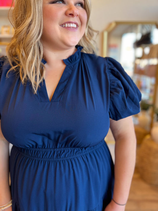 "Meet Me at Midnight" Plus-Size Navy Tiered Max Dress