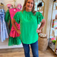 "Grand in Green" Curvy Solid Ruffle Sleeve Top