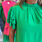 "Grand in Green" Curvy Solid Ruffle Sleeve Top