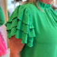 "Grand in Green" Curvy Solid Ruffle Sleeve Top