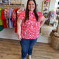 "Cantina Queen" Curvy Pink & Red Floral Top