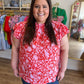 "Cantina Queen" Curvy Pink & Red Floral Top