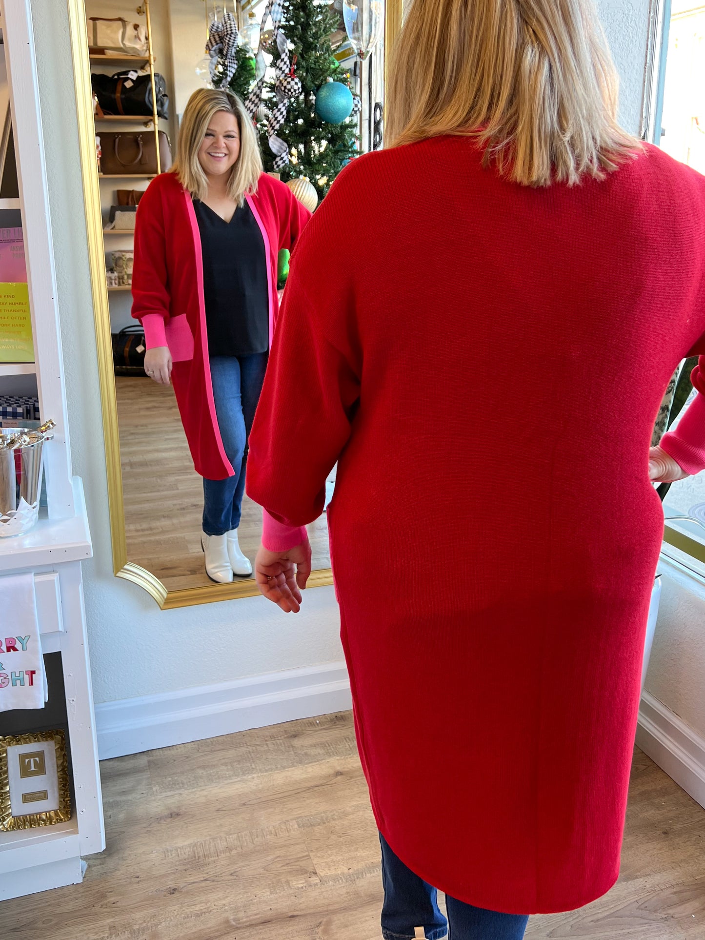 "Strike a Pose" Pink & Red Color Block Cardigan