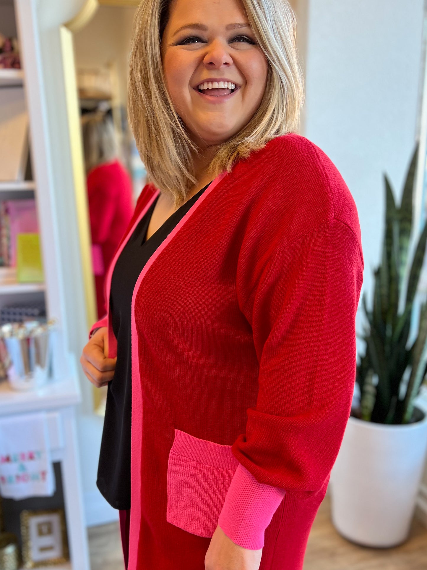 "Strike a Pose" Pink & Red Color Block Cardigan