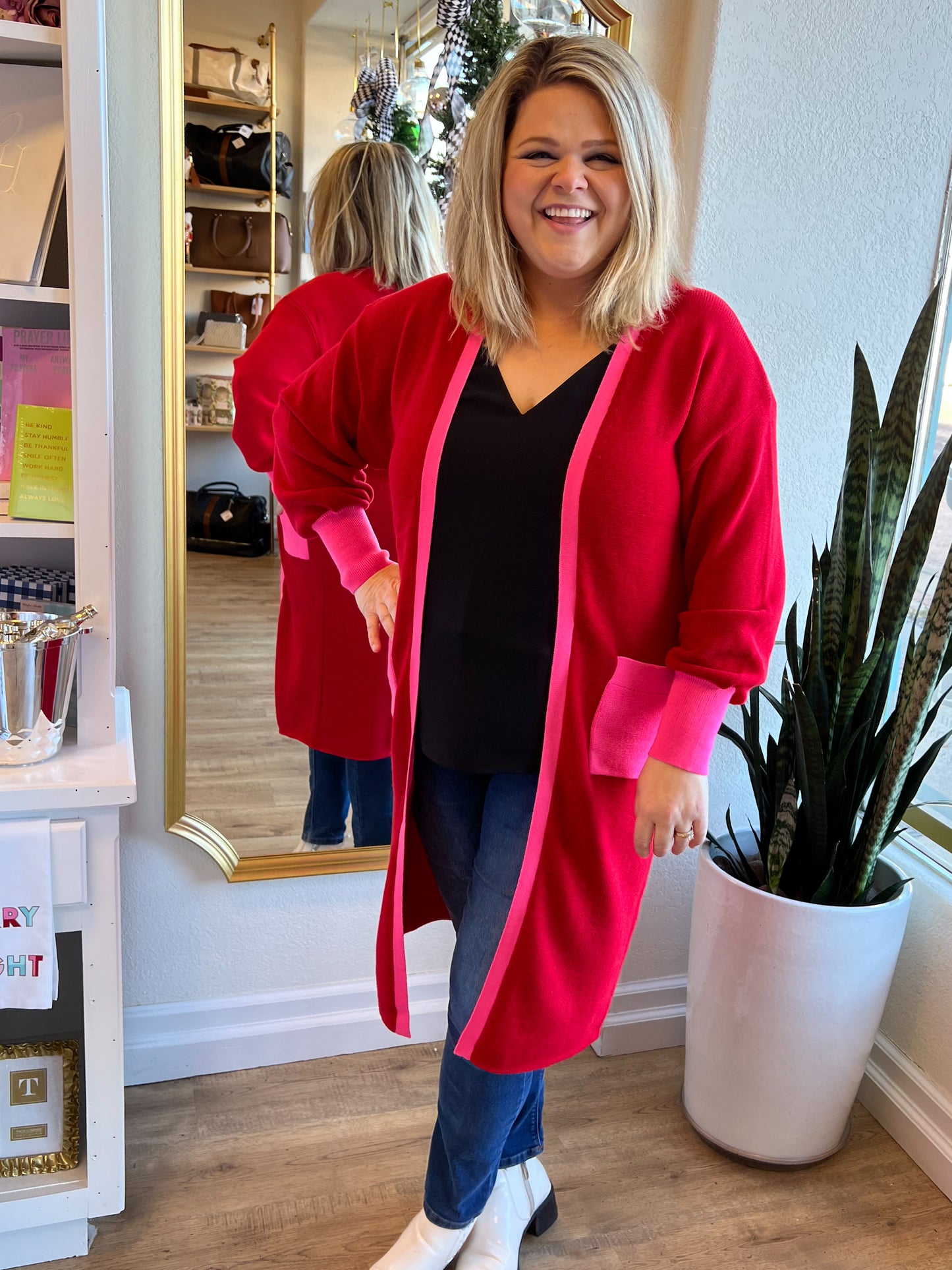 "Strike a Pose" Pink & Red Color Block Cardigan