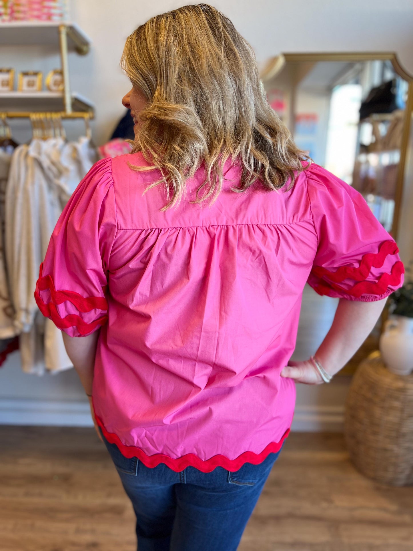 "Sweet Springtime" Pink & Red Ric Rac Tunic Top