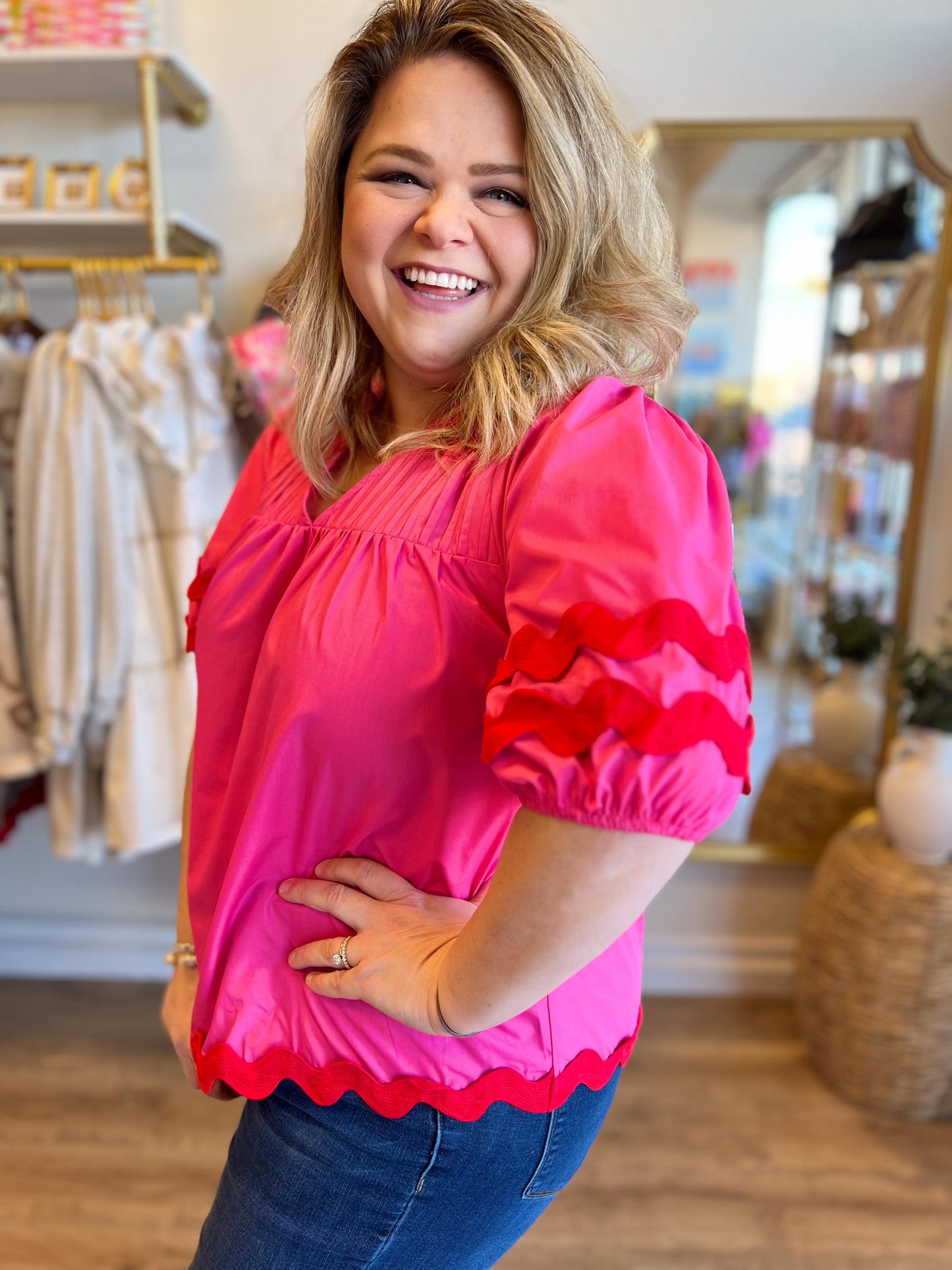 "Sweet Springtime" Pink & Red Ric Rac Tunic Top