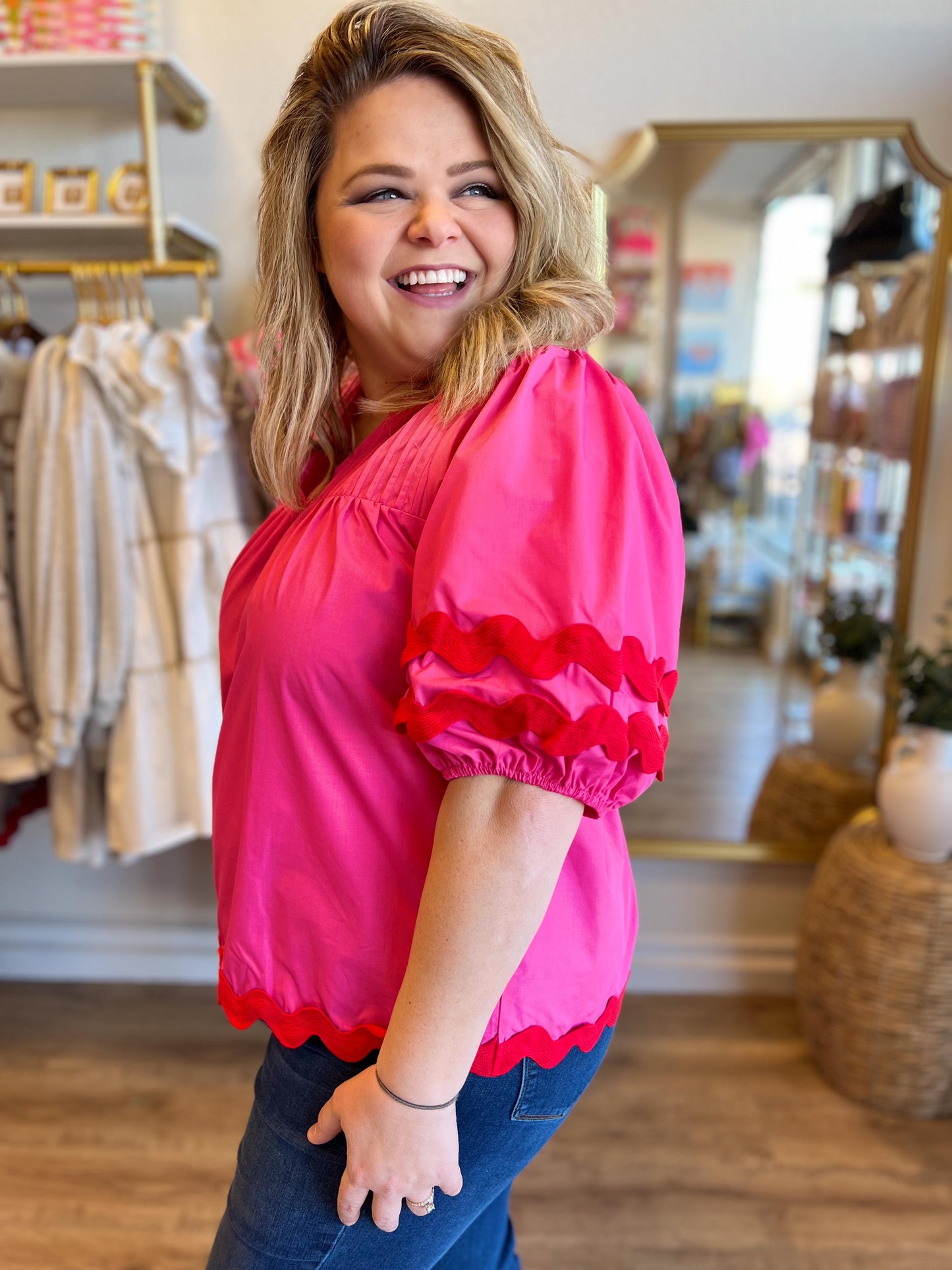 "Sweet Springtime" Pink & Red Ric Rac Tunic Top