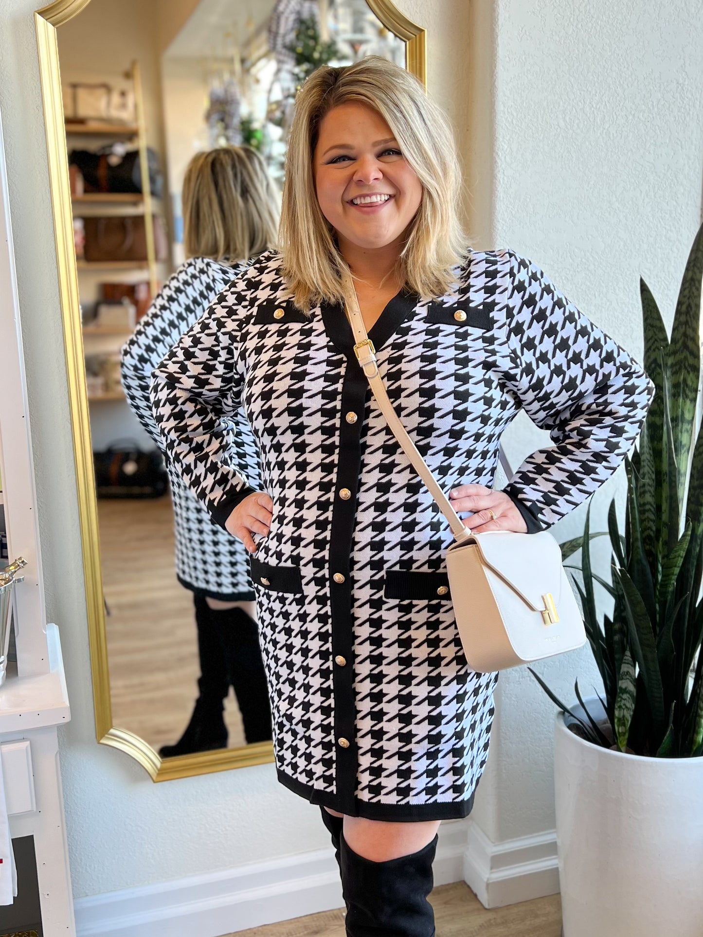 "We'll Always Have Paris" Houndstooth Sweater Dress