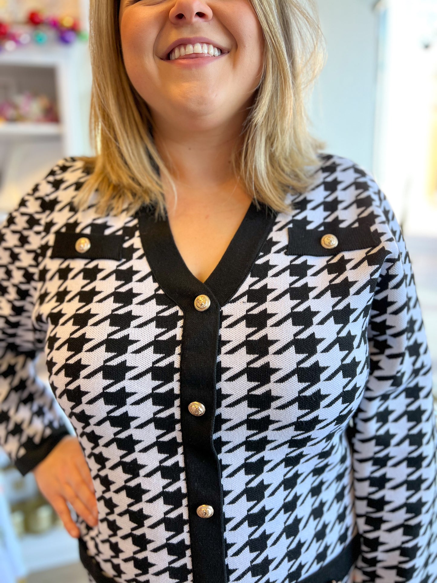 "We'll Always Have Paris" Houndstooth Sweater Dress