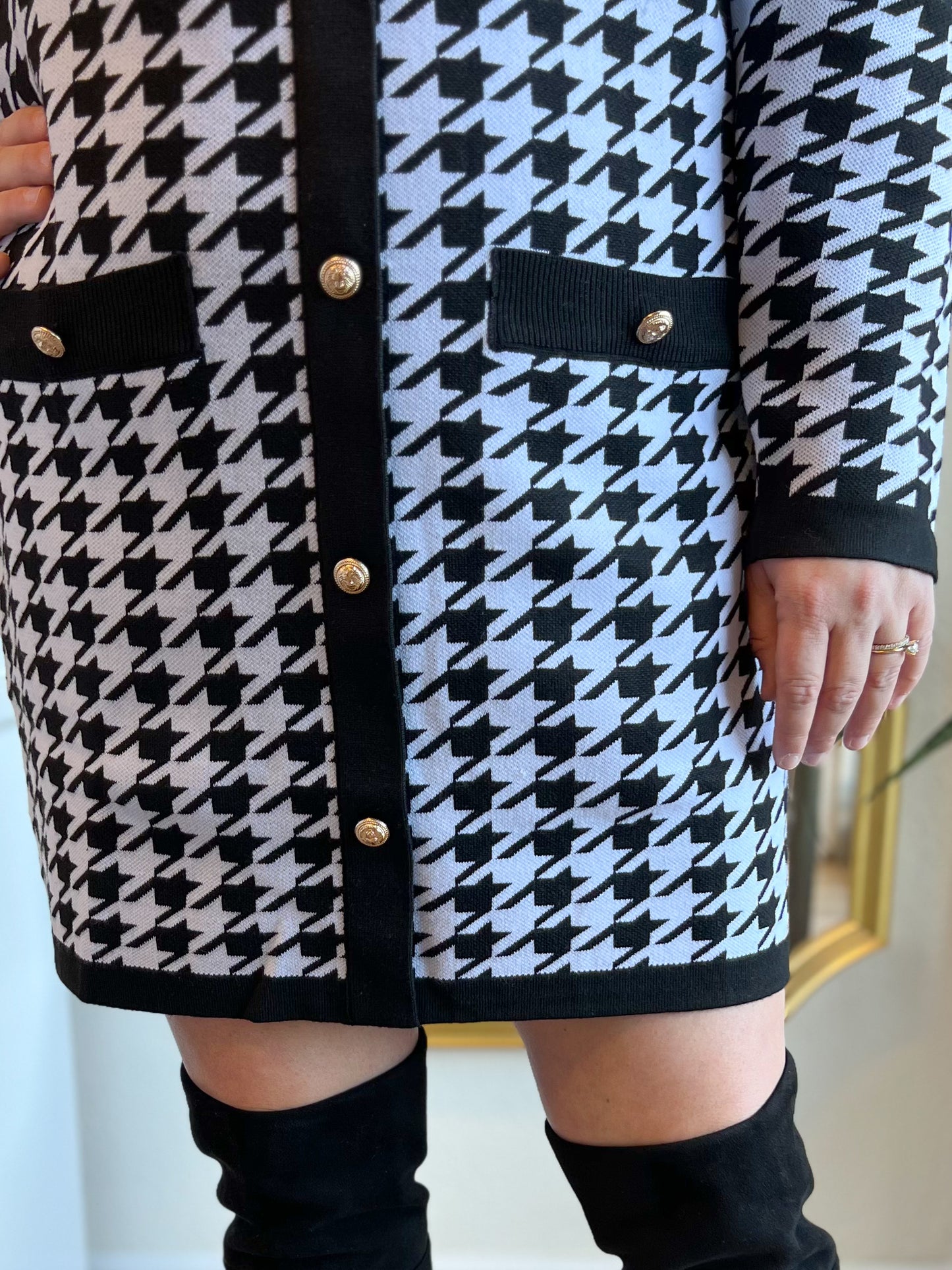 "We'll Always Have Paris" Houndstooth Sweater Dress