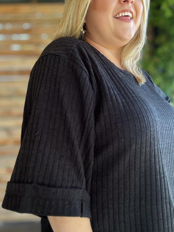 "Always on the Go" Plus Size Black 3/4 Sleeve Sweater