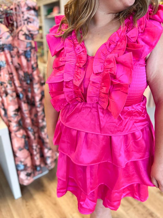 "Come on, Barbie" Satin Ruffle Smocked Dress | KARLIE