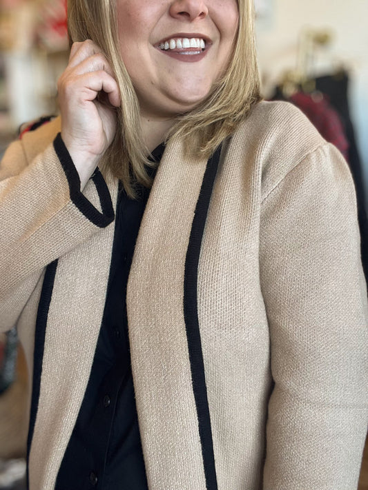 "Cozy in Cashmere" Plus Size Camel Open Front Cardigan Sweater