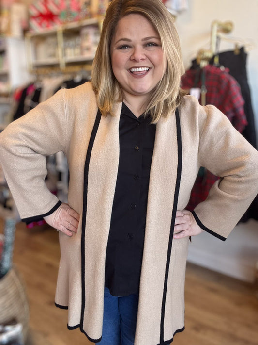 "Cozy in Cashmere" Plus Size Camel Open Front Cardigan Sweater