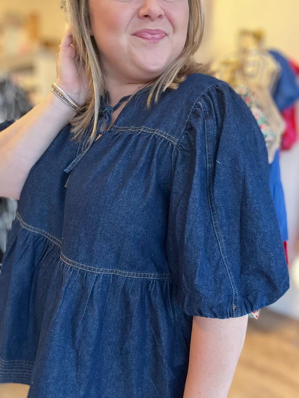 "Dainty in Denim" Plus Size Peplum Top