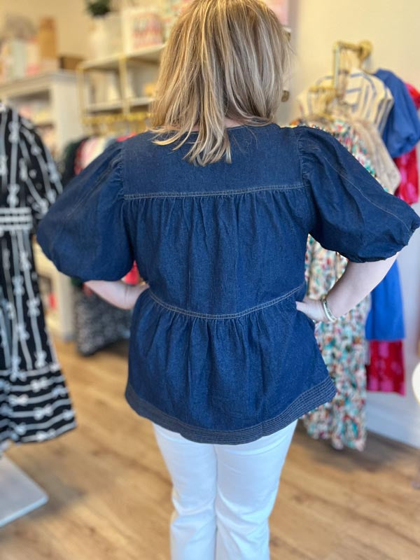 "Dainty in Denim" Plus Size Peplum Top