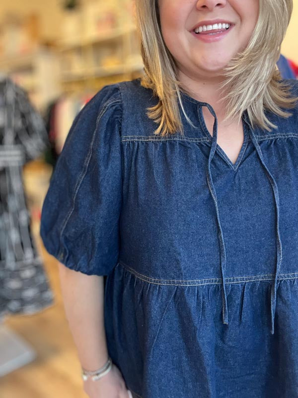 "Dainty in Denim" Plus Size Peplum Top