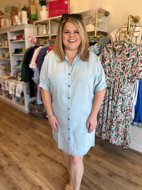 "Dancing in September" Short Sleeve Chambray Dress