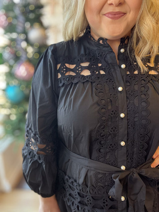 "Deck the Halls" Plus Size Black Lace Dress