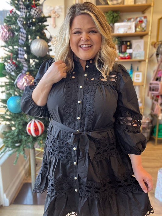 "Deck the Halls" Plus Size Black Lace Dress