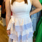 "Derby Days" White and Blue Stripe Ruffle Midi Dress