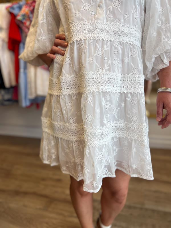 "Earth Angel" Solid White Eyelet Lace Dress | KARLIE