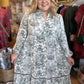 "Enchanted Winter" Green Toile Long Sleeve Midi Dress