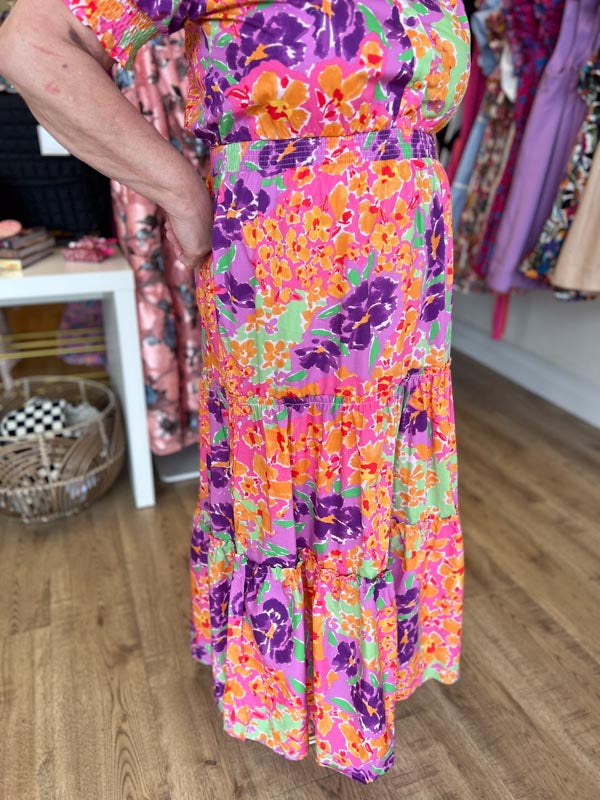 "Garden Party" Floral Smock Waist Tier Maxi Dress | KARLIE