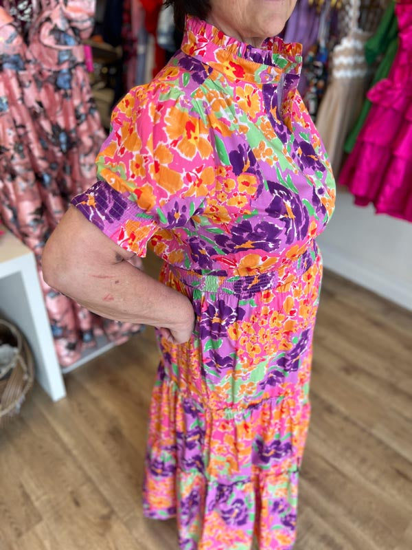 "Garden Party" Floral Smock Waist Tier Maxi Dress | KARLIE