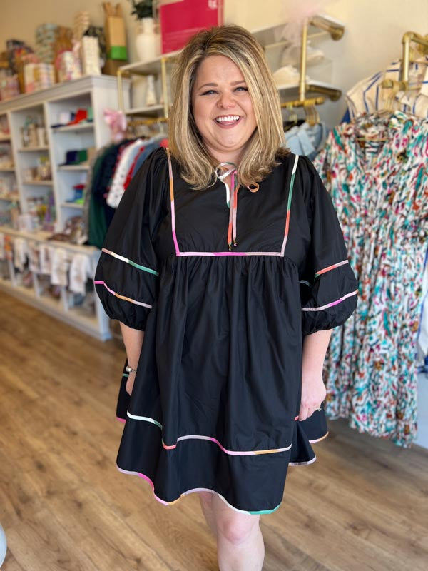 "Hey there, Pumpkin" Plus-Size Black Contrast Trim Dress