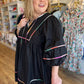 "Hey there, Pumpkin" Plus-Size Black Contrast Trim Dress