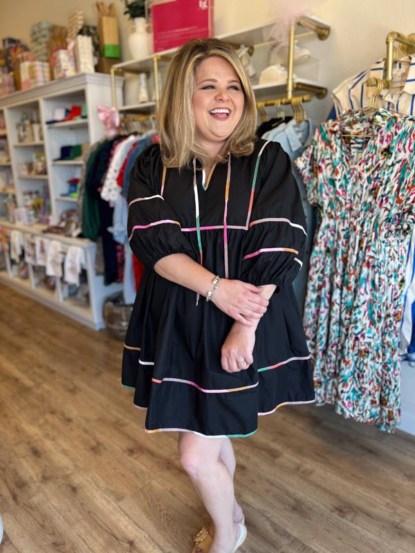 "Hey there, Pumpkin" Plus-Size Black Contrast Trim Dress