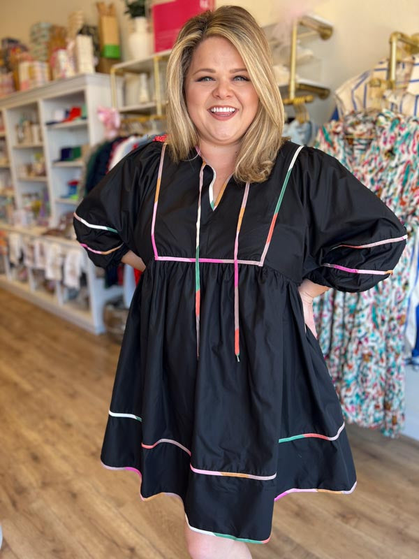 "Hey there, Pumpkin" Plus-Size Black Contrast Trim Dress