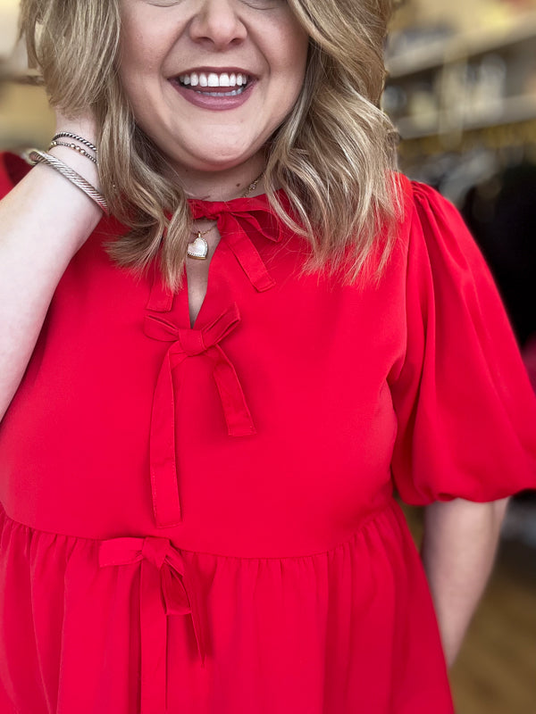 "Hugs & Kisses" Plus-Size Red Tie Top