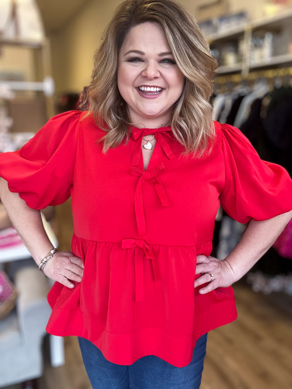 "Hugs & Kisses" Plus-Size Red Tie Top