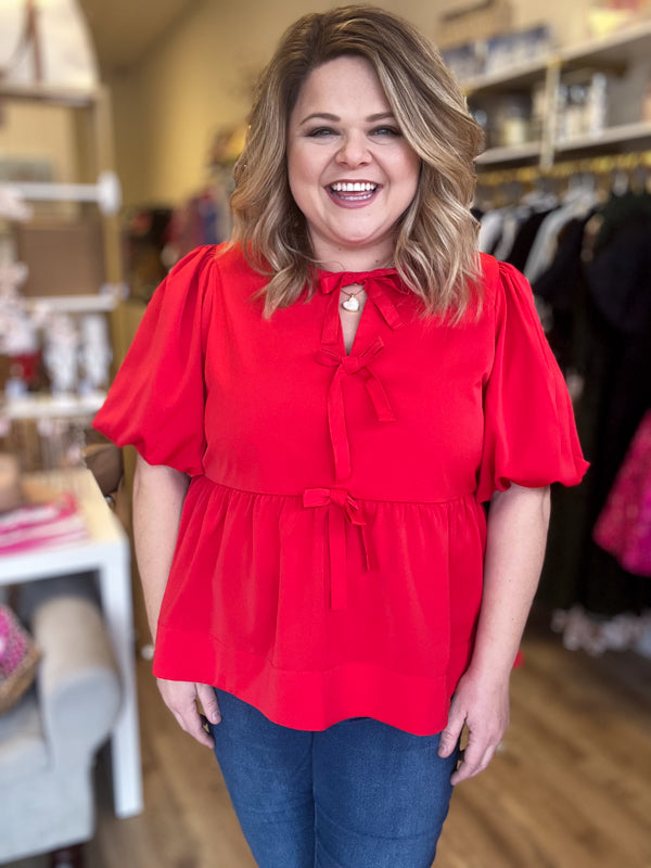 "Hugs & Kisses" Plus-Size Red Tie Top