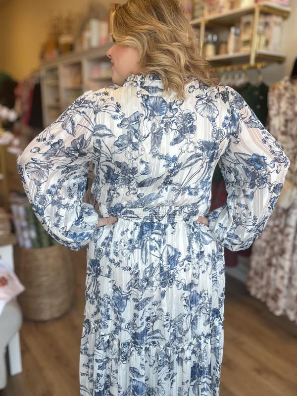 "I'll Have a Blue Christmas" Plus Size Blue Floral Maxi Dress