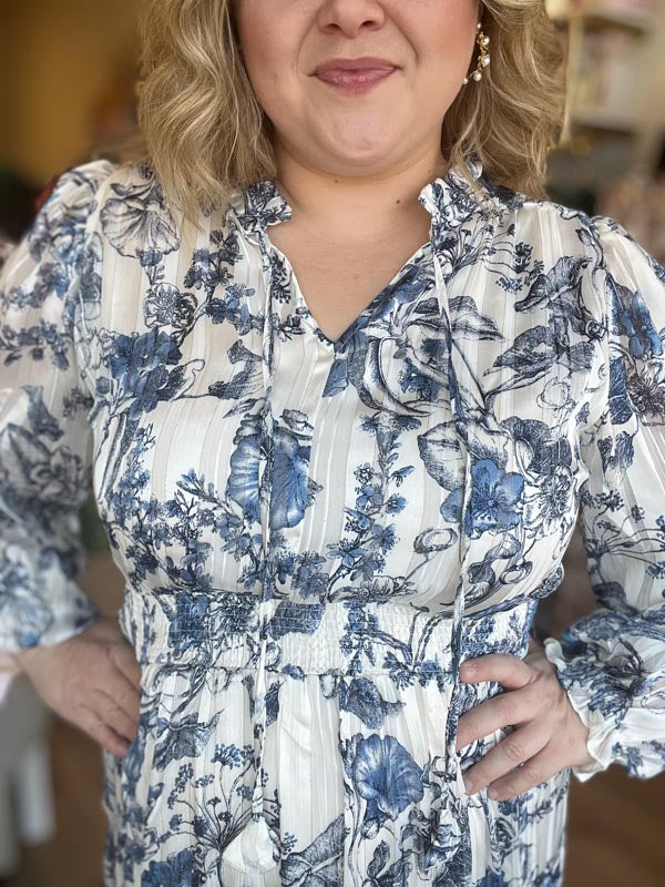 "I'll Have a Blue Christmas" Plus Size Blue Floral Maxi Dress