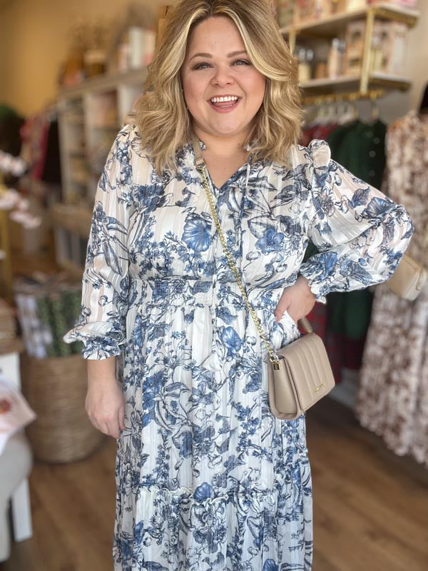 "I'll Have a Blue Christmas" Plus Size Blue Floral Maxi Dress