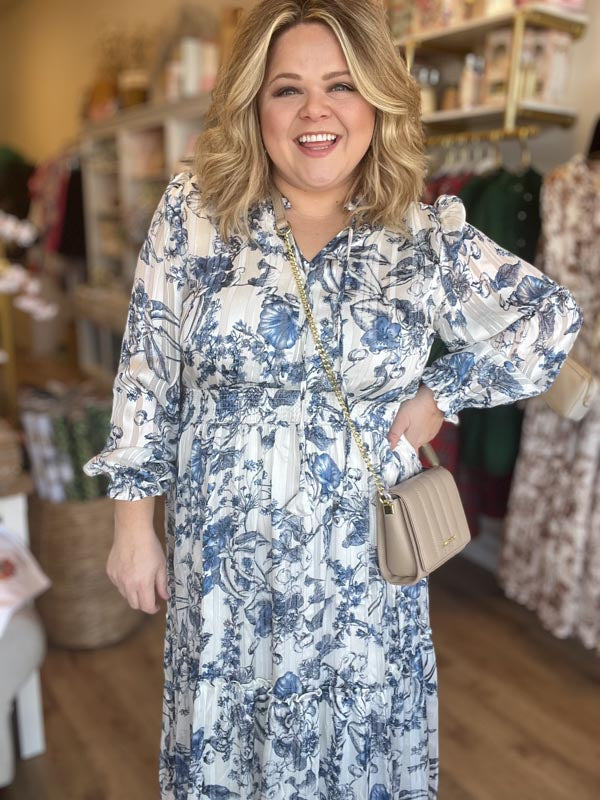 "I'll Have a Blue Christmas" Plus Size Blue Floral Maxi Dress