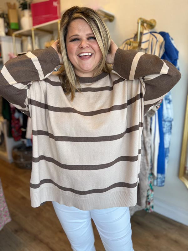 "I'll Have the Tiramisu" Plus-Size Mocha Stripe Sweater