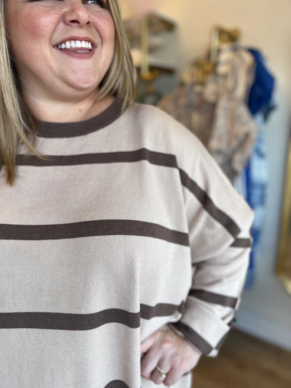 "I'll Have the Tiramisu" Plus-Size Mocha Stripe Sweater