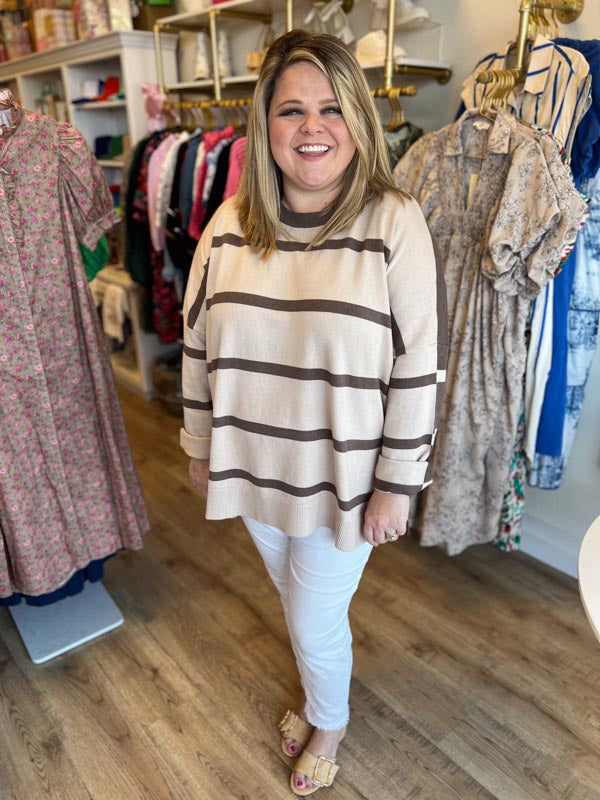 "I'll Have the Tiramisu" Plus-Size Mocha Stripe Sweater