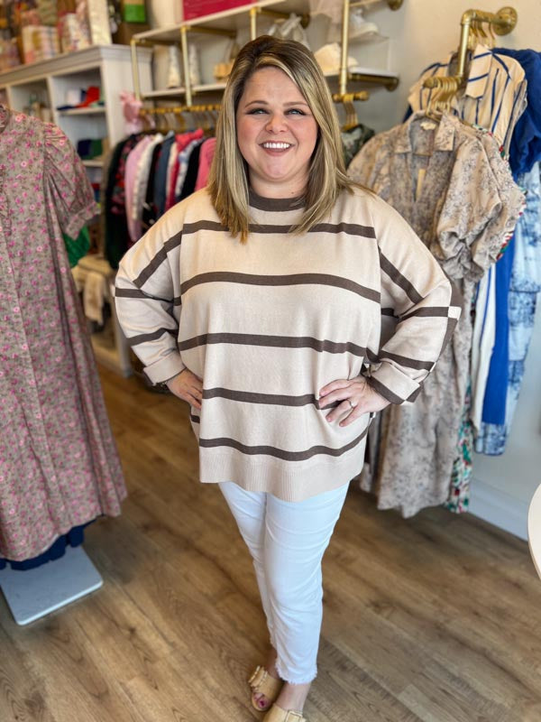 "I'll Have the Tiramisu" Plus-Size Mocha Stripe Sweater