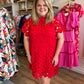 "Lady in Red" Plus Size Lace Bow Neck Dress