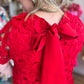 "Lady in Red" Plus Size Lace Bow Neck Dress