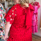 "Lady in Red" Plus Size Lace Bow Neck Dress