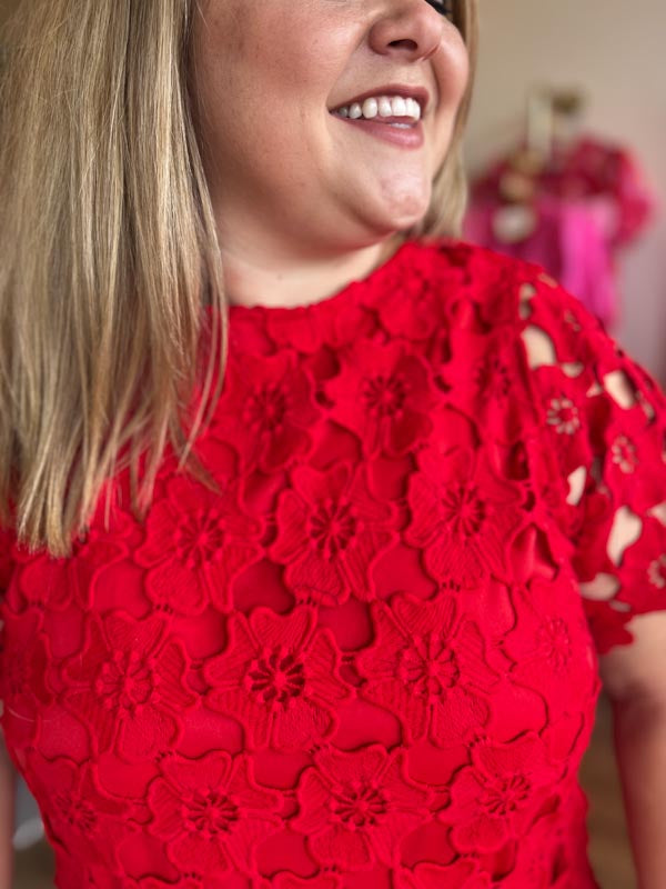 "Lady in Red" Plus Size Lace Bow Neck Dress